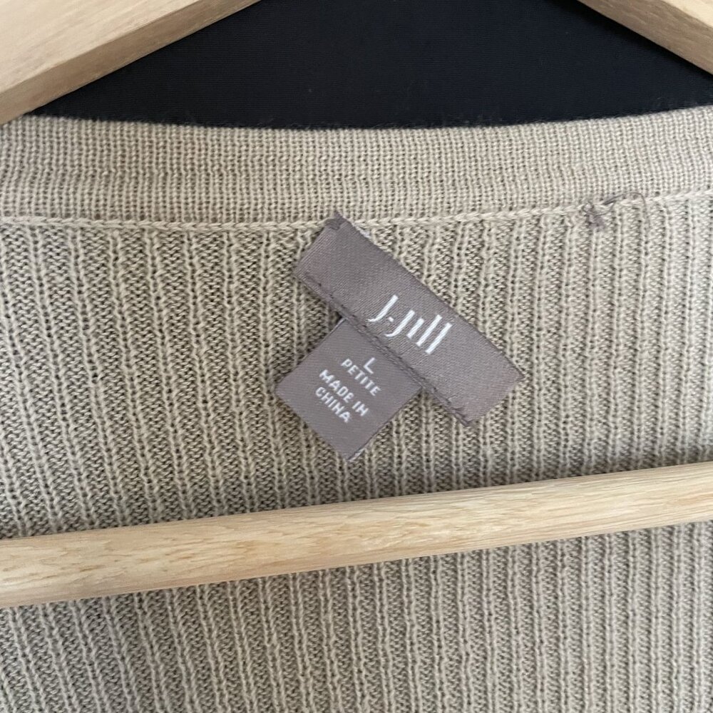 J. Jill Open Front Cardigan L Petite Beige Women Ribbed Cotton Blend - Picture 3 of 7